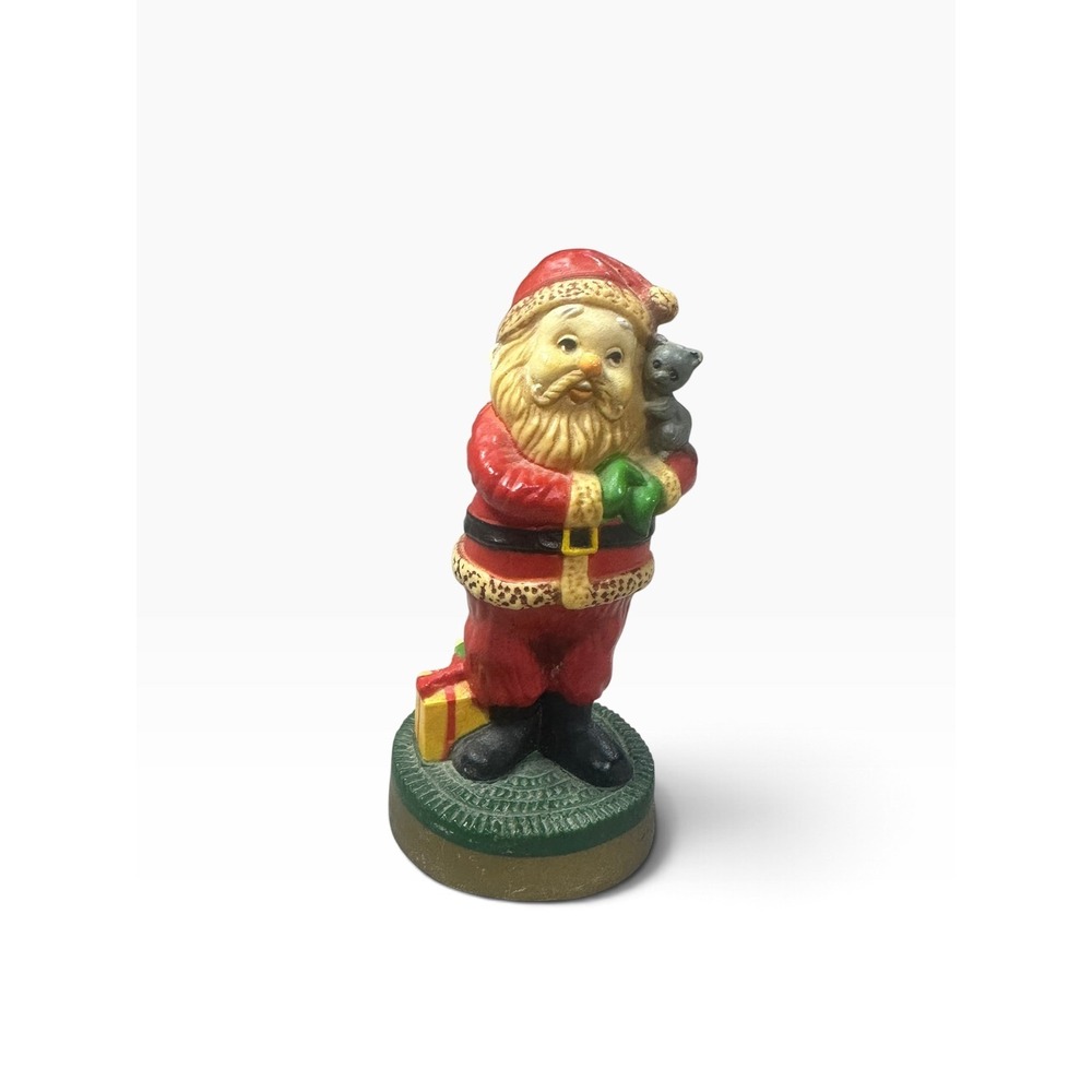 Vintage 1976 Hallmark Father Christmas Santa Holding Grey Cat Figurine Miniature